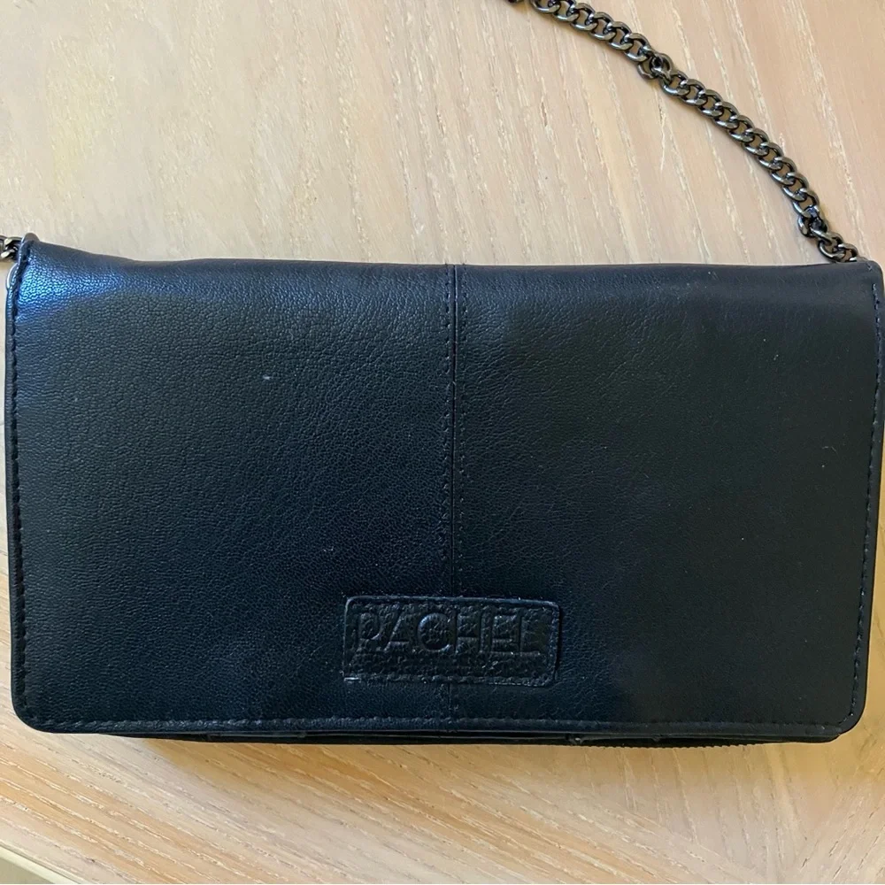 RACHEL ROY Black Faux Leather Wallet Chain Shoulder Bag